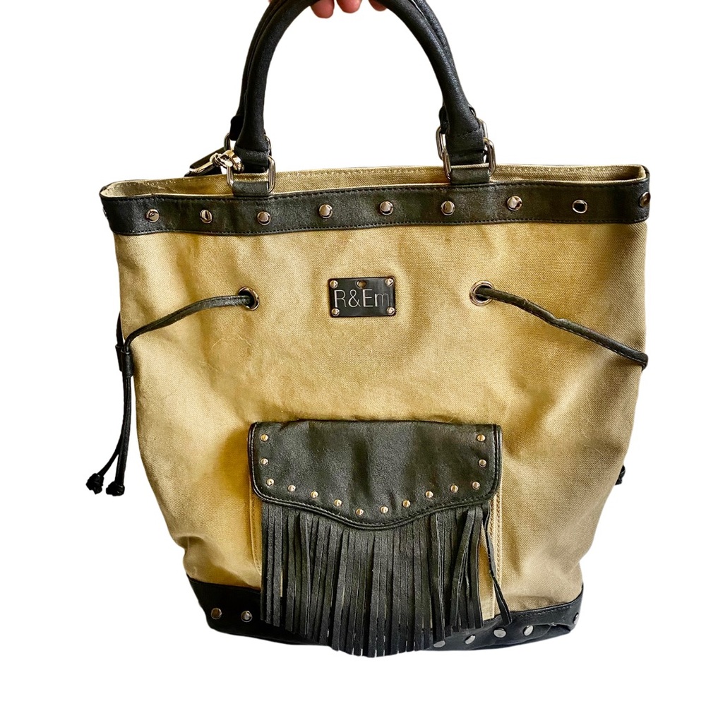 R&EM Rebecca Minkoff Canvas Vegan Leather Tote Bag